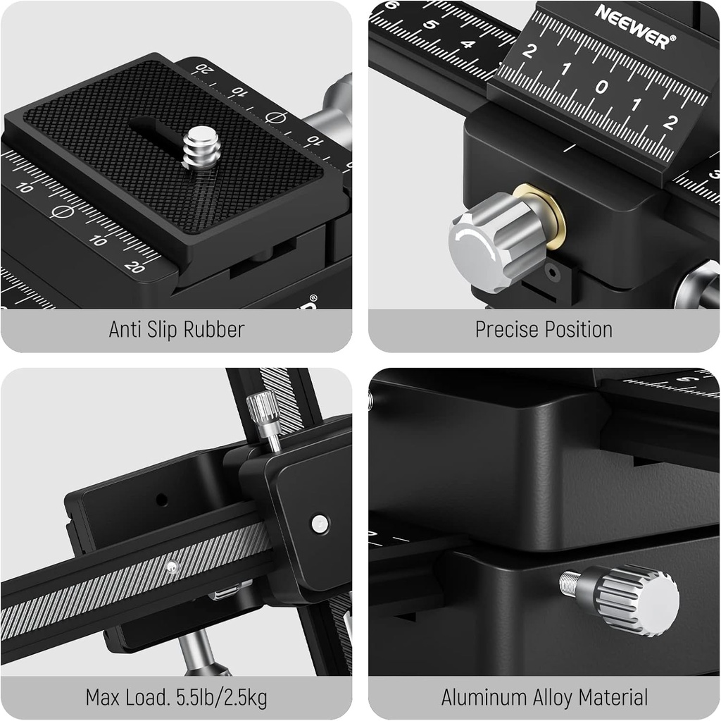 NEEWER 4-Way Macro Focusing Rail Slider with Quick Release Plate