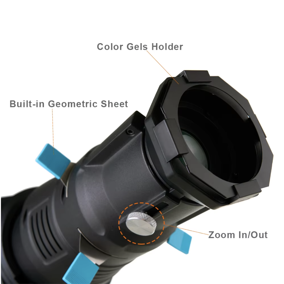 36 Degree Lens Snoot Bowens Mount Photography Photo Condenser with Built-in Geometric Sheet Shapes Gobo Filter Gels