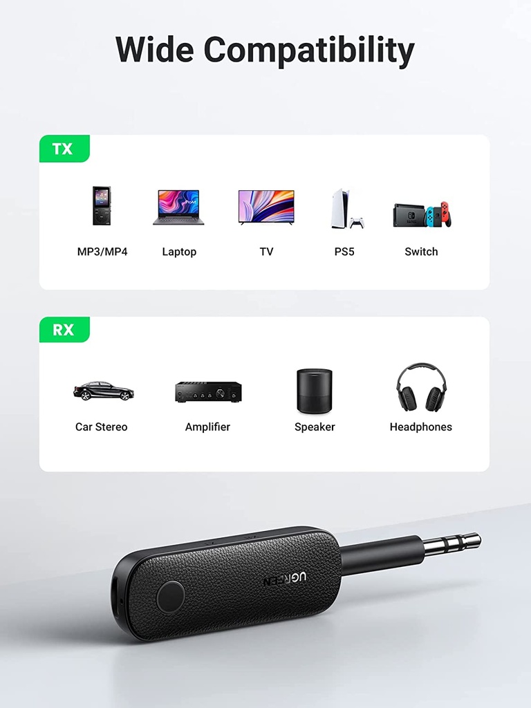 Ugreen 80893 UGREEN 2-in-1 Bluetooth Transmitter Receiver Bluetooth 5.0 Adapter Wireless 3.5mm