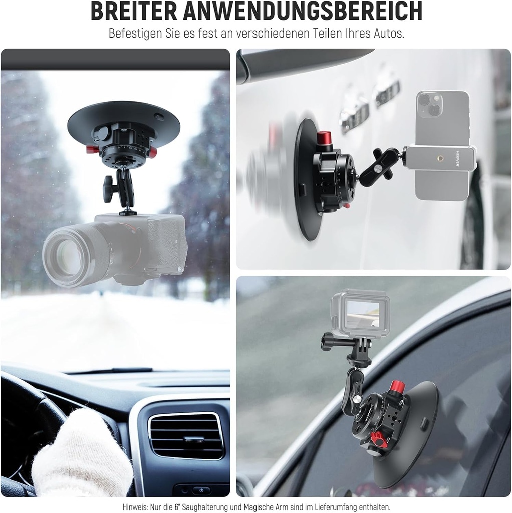 Neewer 6" Camera Suction Mount with Ball Head Magic Arm Metal Car Mount for Camera/Phone