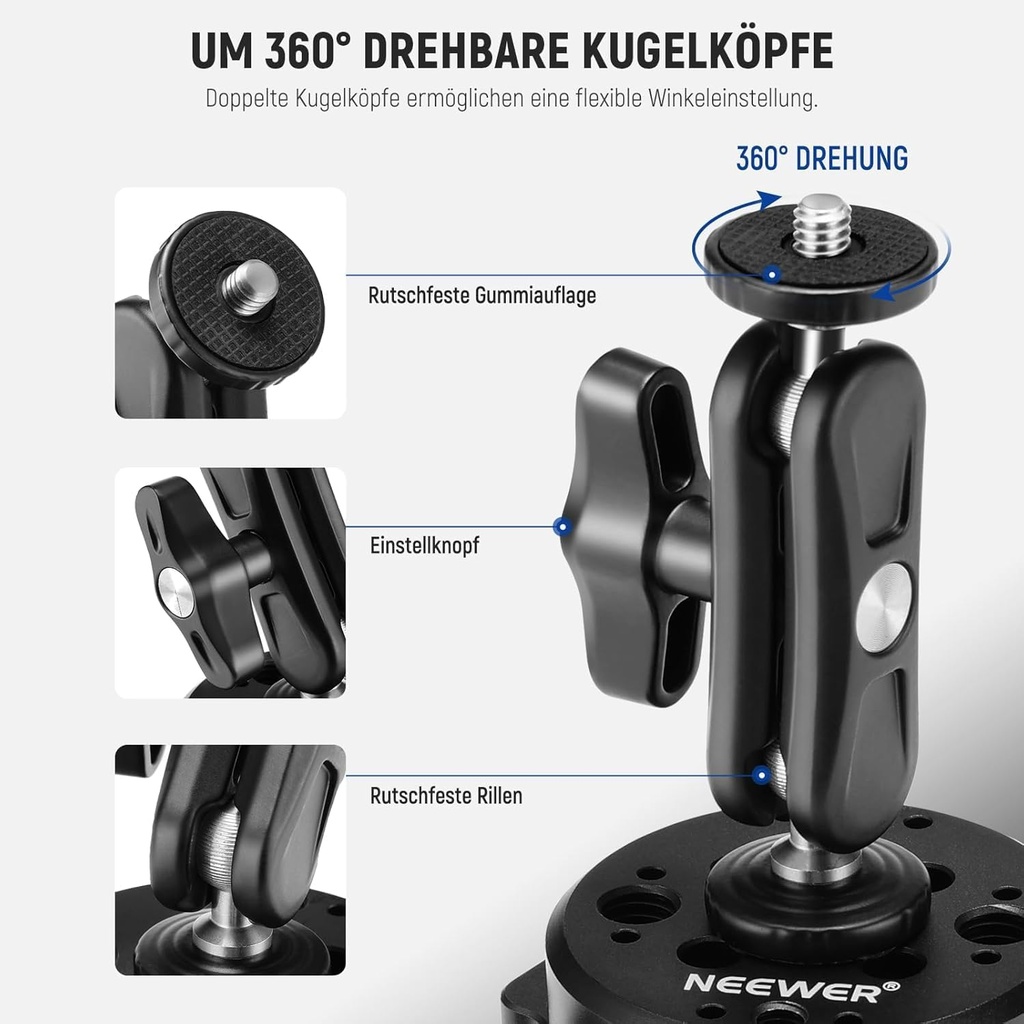 Neewer 6" Camera Suction Mount with Ball Head Magic Arm Metal Car Mount for Camera/Phone