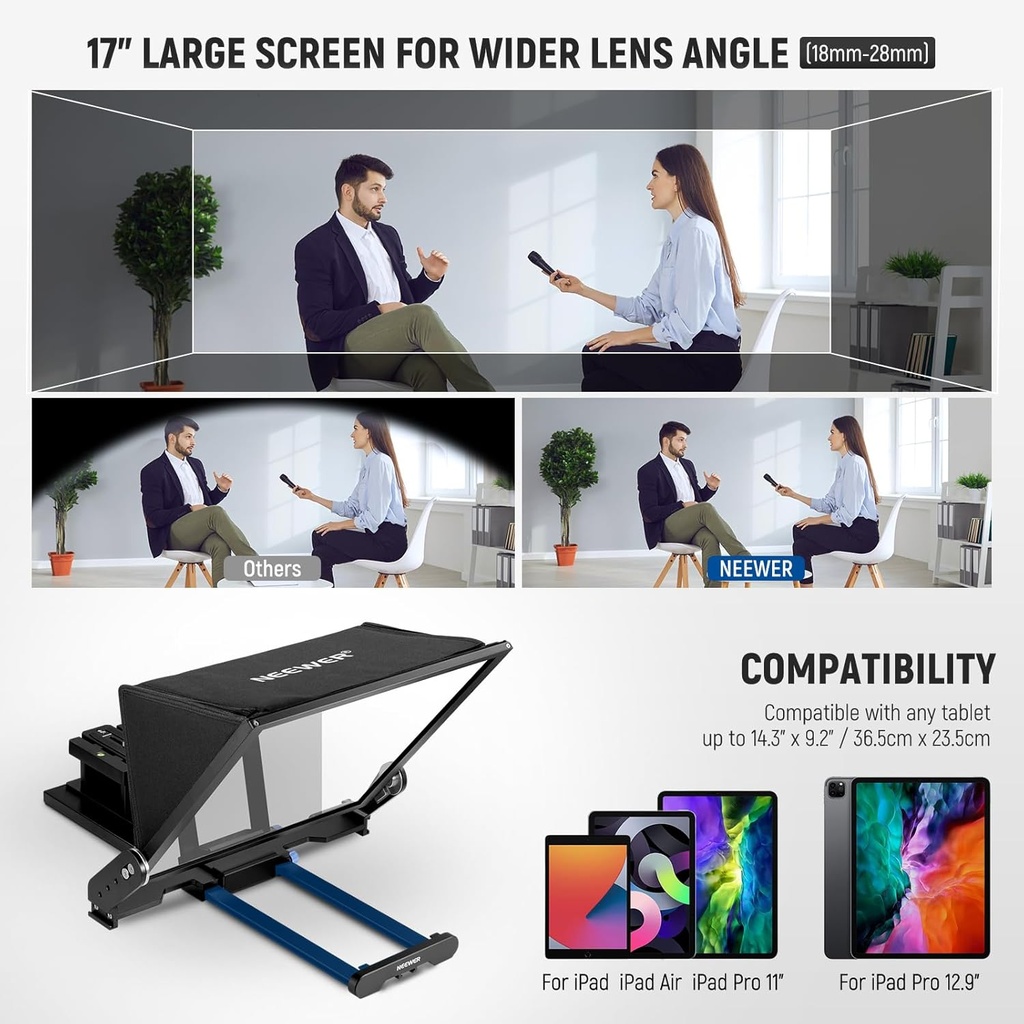 NEEWER X17 II Teleprompter with RT113 Remote/App Control, 17" HD Beam Splitter, Full Metal Frame 10102850