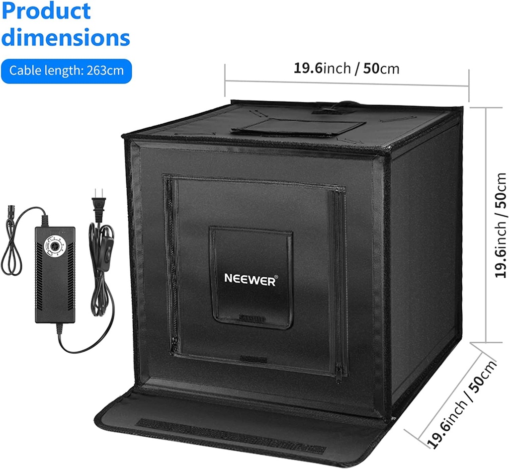 NEEWER Photo Studio Light Box, 50CM x 50CM Shooting Light Tent with Adjustable Brightness, Foldable and Portable Tabletop Photography Lighting Kit with 80 LED Lights and 4 Colored Backdrops (10094456)