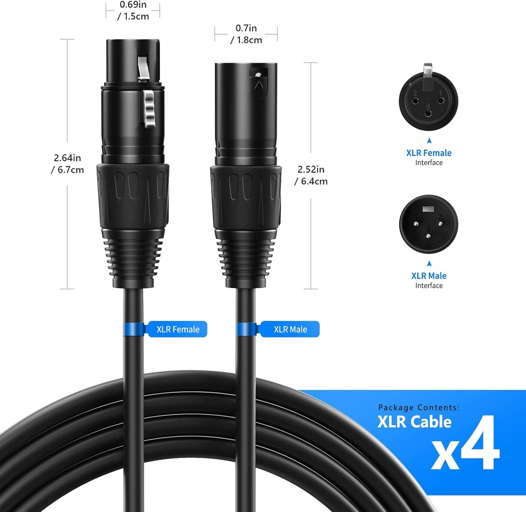 Neewer 8 Pack 2M DMX Sound Cables with 3 Pin XLR Male to Female 40089068