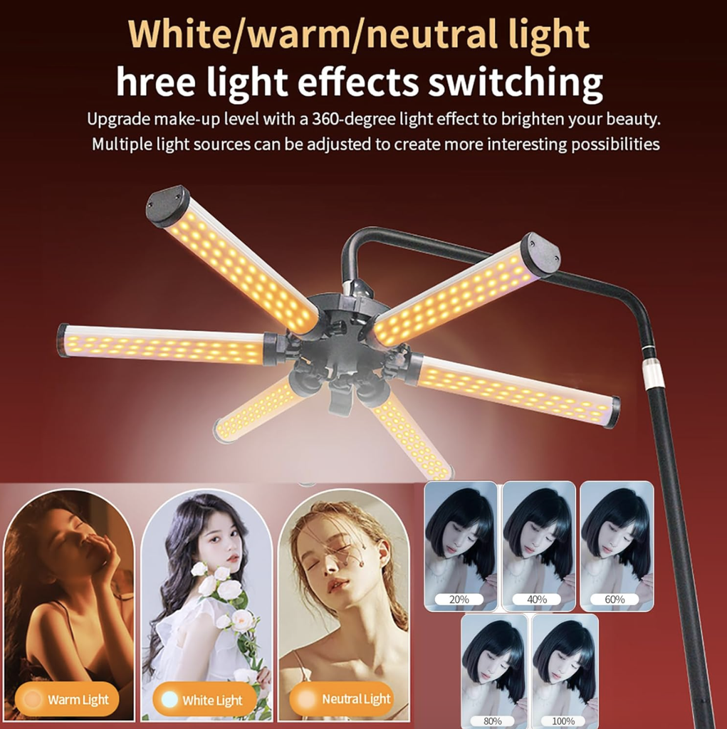 HD-M26X Led Star Light for Eyelash Extension, Makeup, 3200-5600k Filming & Photography Standing Lamp with Phone Holder, 360째 Rotation Lash Light,Black