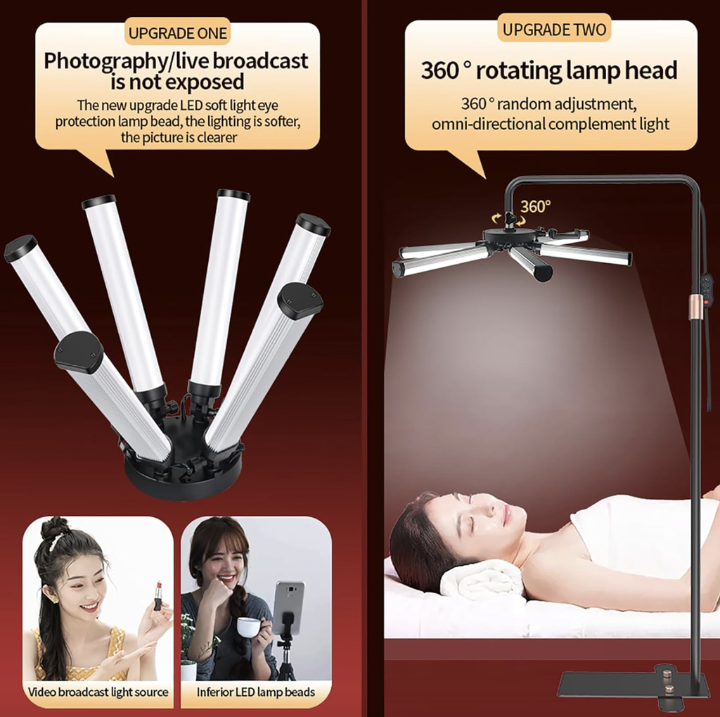 HD-M26X Led Star Light for Eyelash Extension, Makeup, 3200-5600k Filming & Photography Standing Lamp with Phone Holder, 360째 Rotation Lash Light,Black