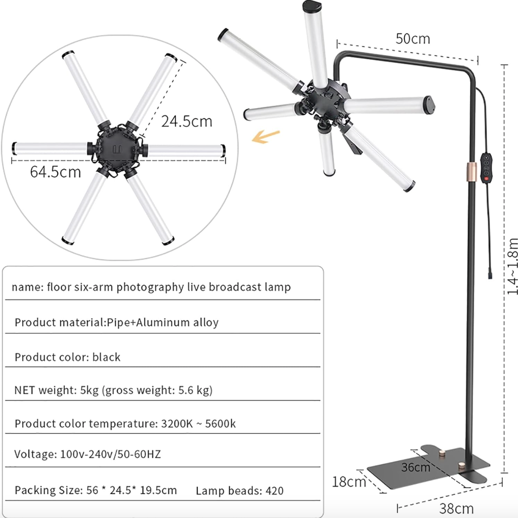HD-M26X Led Star Light for Eyelash Extension, Makeup, 3200-5600k Filming & Photography Standing Lamp with Phone Holder, 360째 Rotation Lash Light,Black