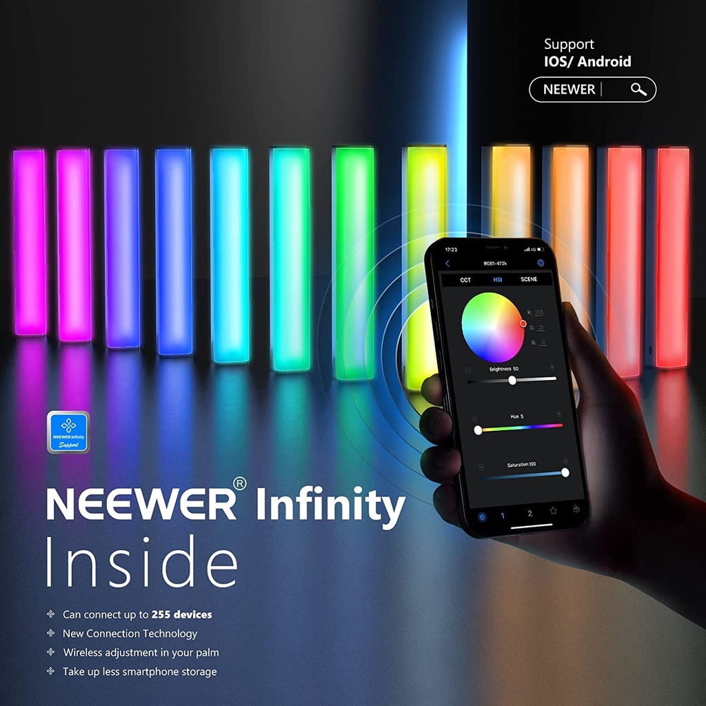 NEEWER RGB1 LED Video Light Stick, Touch Bar & APP Control, Magnetic Handheld Photography Light, Dimmable 3200K~5600K CRI98+ Full-Color LED Light with 6400mAh Built-in Battery, 17 Light Scenes (10100464)