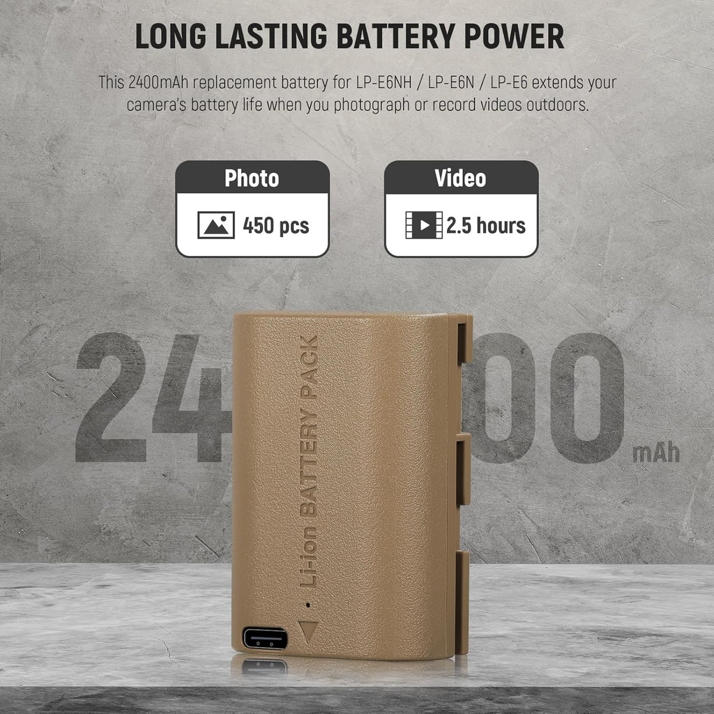 NEEWER Rechargeable Camera Battery with USB Charging Cable Type C, LP-E6NH