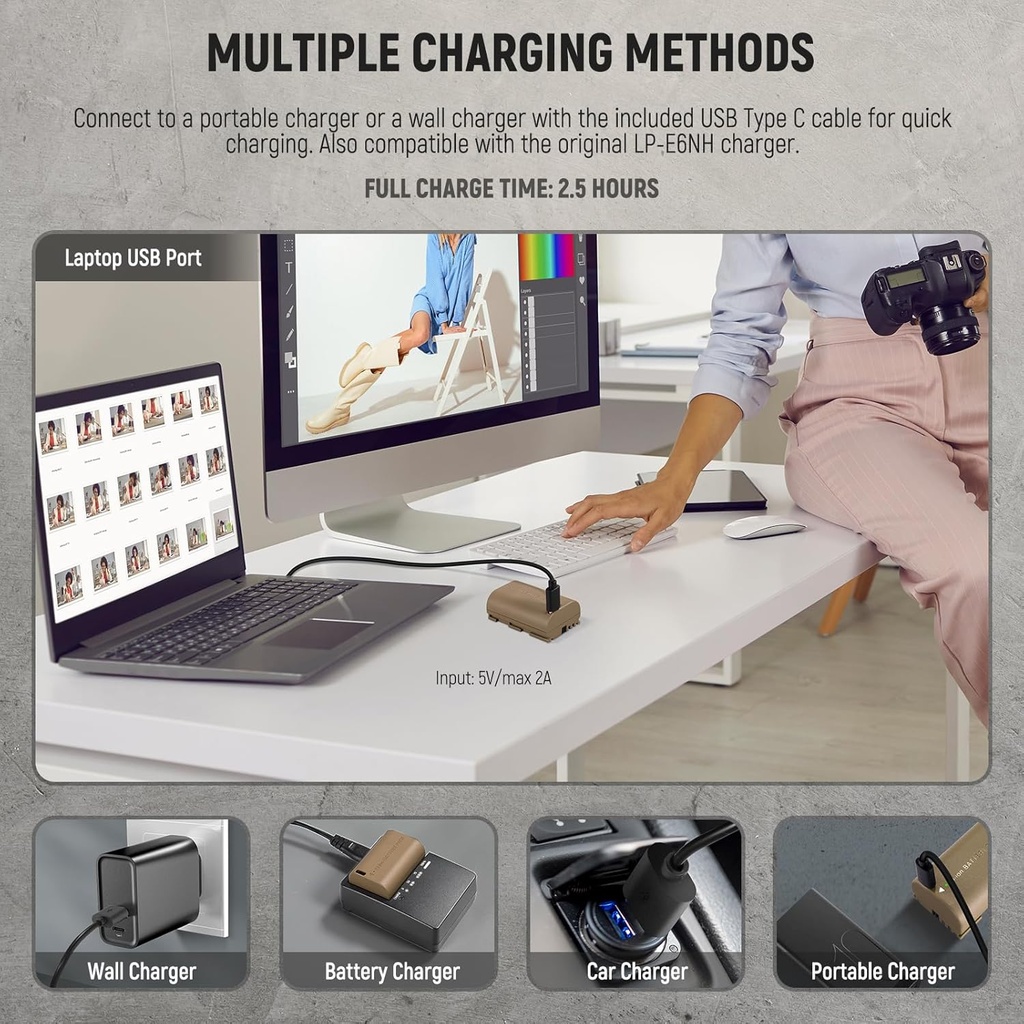 NEEWER Rechargeable Camera Battery with USB Charging Cable Type C, LP-E6NH