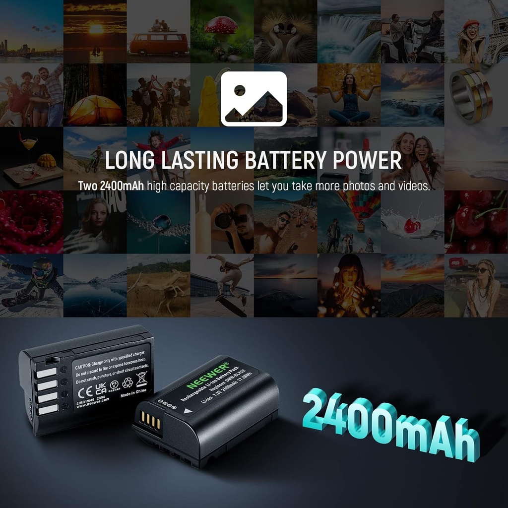 NEEWER DMW-BLK22 Replacement Battery and Charger Set, 2 Pack 2400 mAh Batteries and Type C Dual Channel USB Charger 10102335
