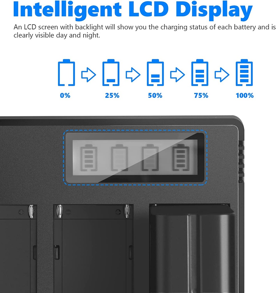 Neewer 4-Channel NP-F Battery Charger with LCD Screen & Power Adapter, Compatible with Sony Camcorder Li-ion Batteries (10100458)