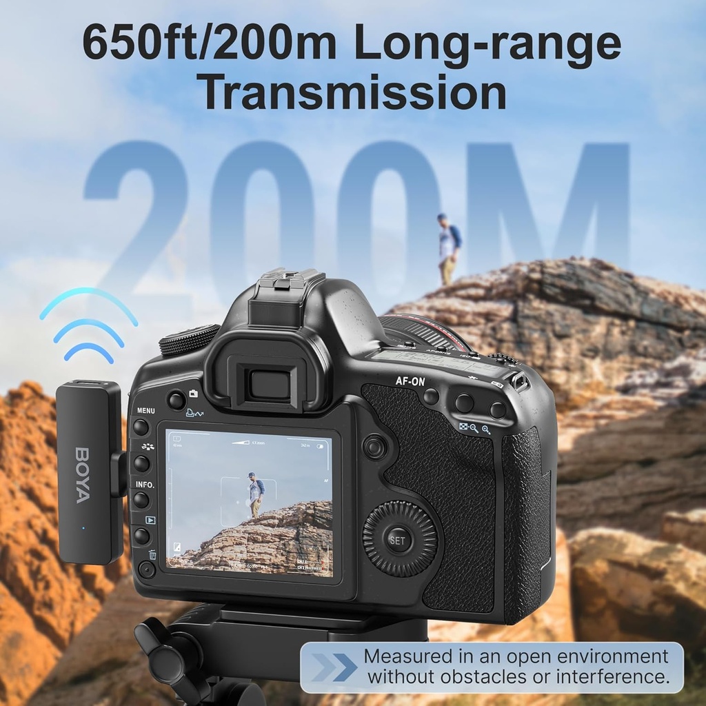 BOYA by-V4 Wireless Microphones for Cameras DSLR Camcorder with Charging case, 12H Battery Life, 650ft Range, 4-Channel Omnidirectional Noise Canceling Lavalier Mic