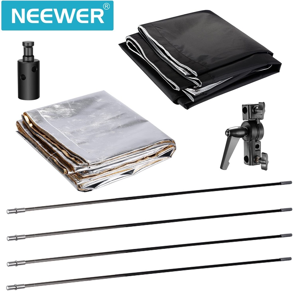 Neewer 35" x 70"/ 90 x 180cm Photo Studio Gold/Silver & Black/White Flat Panel Light Reflector with 360 Degree Rotating Holding Bracket and Carrying Bag (10081497)