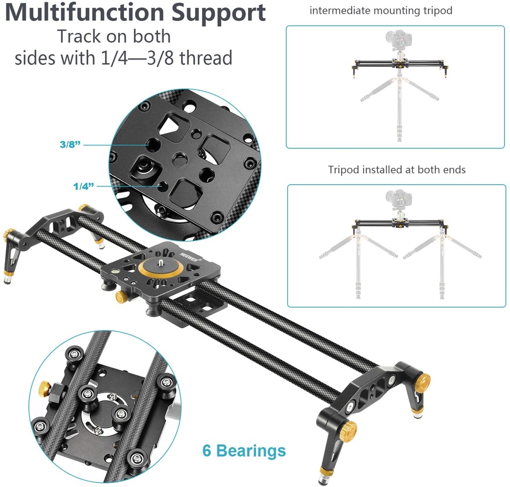 NEEWER 47.2 inches/120 Centimeters Carbon Fiber Camera Slider Video Stabilizer Rail with 6 Bearings for DSLR Camera DV Video Camcorder Film Photography, Load up to 17.5 pounds/8 kilograms (10089451)