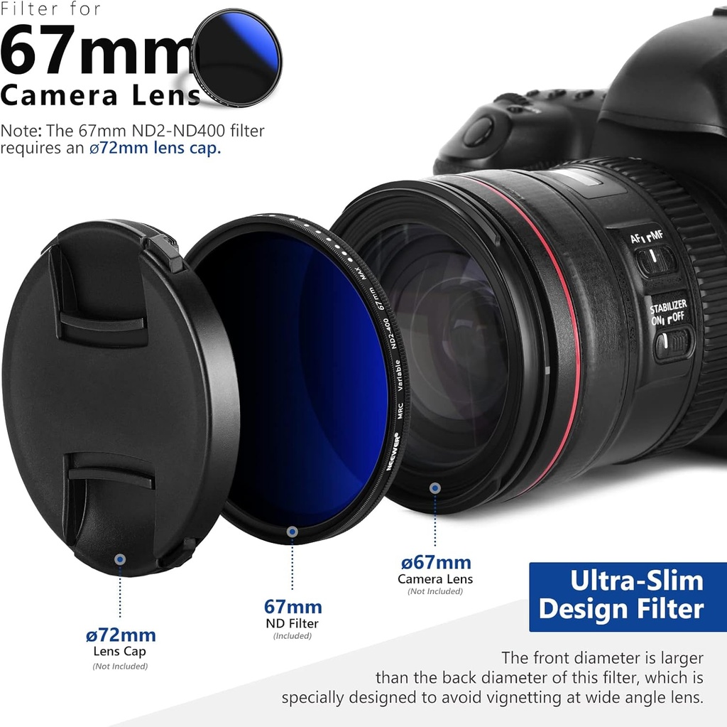 NEEWER 67MM MRC ADJUSTABLE ND FILTER ND2 TO ND400 10100329