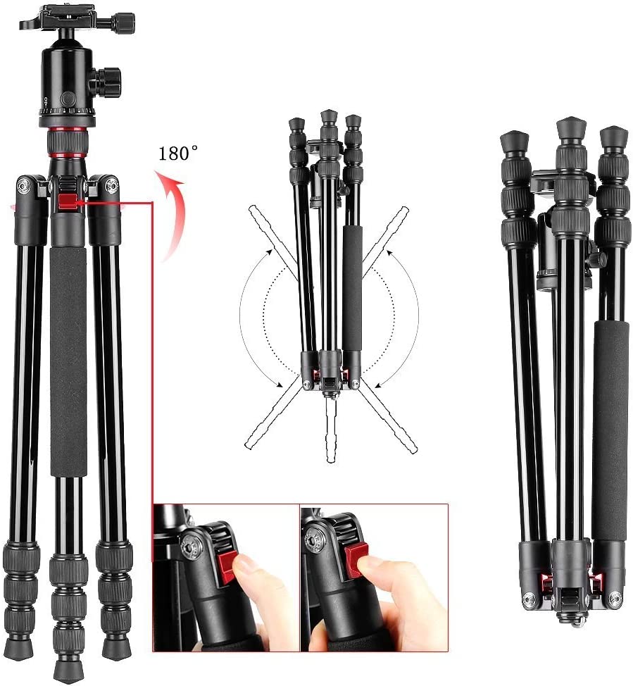 Neewer Aluminum Alloy 64 inches/162 Centimeters Camera Travel Tripod Monopod with 360 Degree Ball Head,1/4 inch Quick Shoe Plate and Bag for DSLR Camera Video Camcorder up to 26.5 pounds/12 kilograms (10090550)