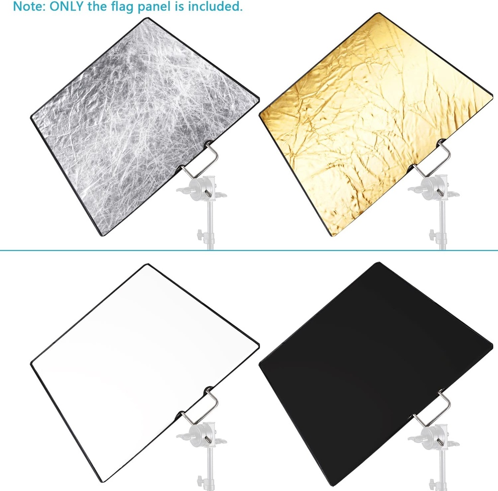 Neewer 30x36 inches 4-in-1 Metal Flag Panel Set Reflector with Soft White, Black, Silver and Gold Cover Cloth for Photo Video Studio Photography (10091953)