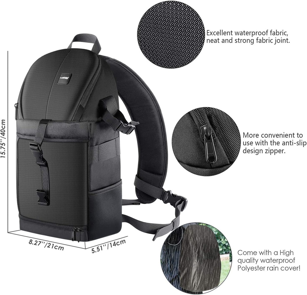Neewer Professional Sling Camera Storage Bag Durable Waterproof and Tear Proof Black Carrying Backpack Case for DSLR Camera, Lens & Accessories NW-XJB02S (10087345)