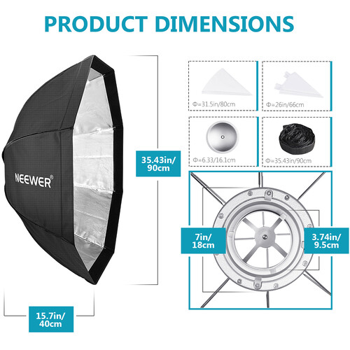 Neewer Octagon Quick Collapsible Softbox with Bowens Mount and Grid 90cm 10096354