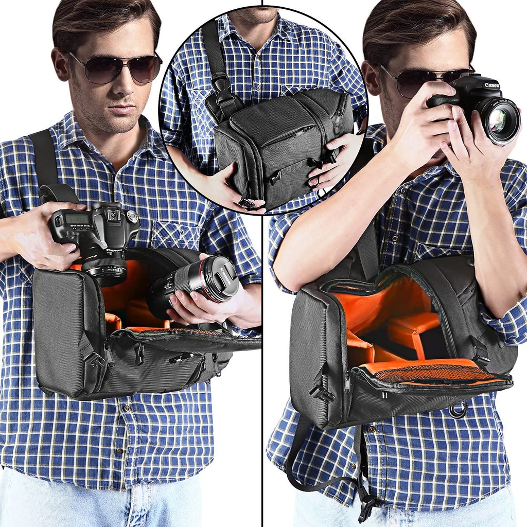Neewer Professional Camera Case Sling Backpack for Nikon Canon Sony and Other DSLR Cameras and Lens,Tripod,Other Accessories,Durable Waterproof and Tear Proof Bag with Padded Dividers(Orange Interior) (10088751)