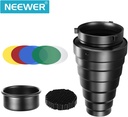 Neewer Medium Aluminium Alloy Conical Snoot Kit with Honeycomb Grid and 5 Pieces Color Gel Filters for Bowens Mount Studio Strobe Monolight Photography Flash Light (10092533)