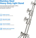 NEEWER 118"/3m Stainless Steel Light Stand, Spring Cushioned Heavy Duty Photography Tripod Stand with 1/4” to 3/8” Universal Screw Adapter for Strobe, LED Video Light, Ring Light, Monolight, Softbox (10097832)