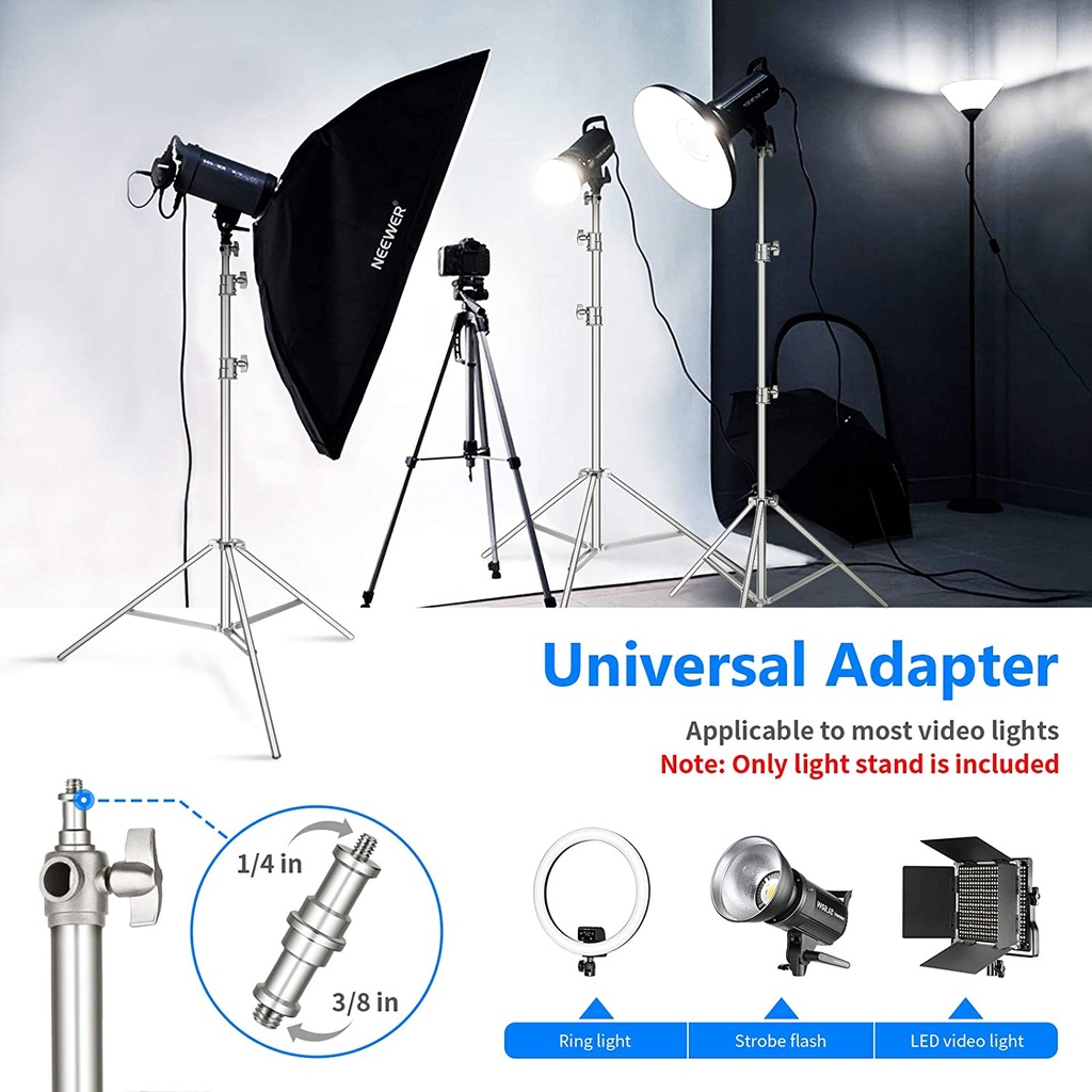 NEEWER 118"/3m Stainless Steel Light Stand, Spring Cushioned Heavy Duty Photography Tripod Stand with 1/4” to 3/8” Universal Screw Adapter for Strobe, LED Video Light, Ring Light, Monolight, Softbox (10097832)