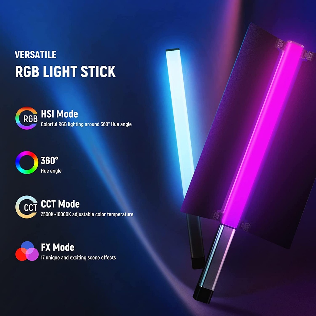 NEEWER CL124 RGB Handheld LED Light Stick Light Wand with APP Control & Metal Barndoor, 360°Full Color 16W 2500K-10000K CRI97+ Photography Tube Light with 17 Preset Scenes LCD Display 2600mAh Battery (10101147)