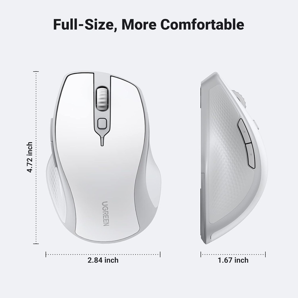 UGREEN 15805 Wireless Mouse, Ergonomic Bluetooth 5.0 Mouse for Laptop, 2.4G Cordless Mouse with USB Receiver