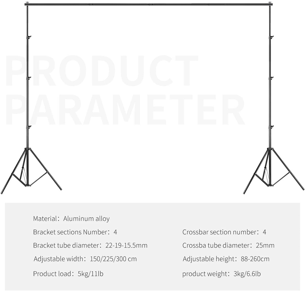 Neewer® Background Stand Support System 2.6M x 3M/8.5ft x 10ft Kit with Carrying Case for Muslins Backdrops,Paper and Canvas (10085944)