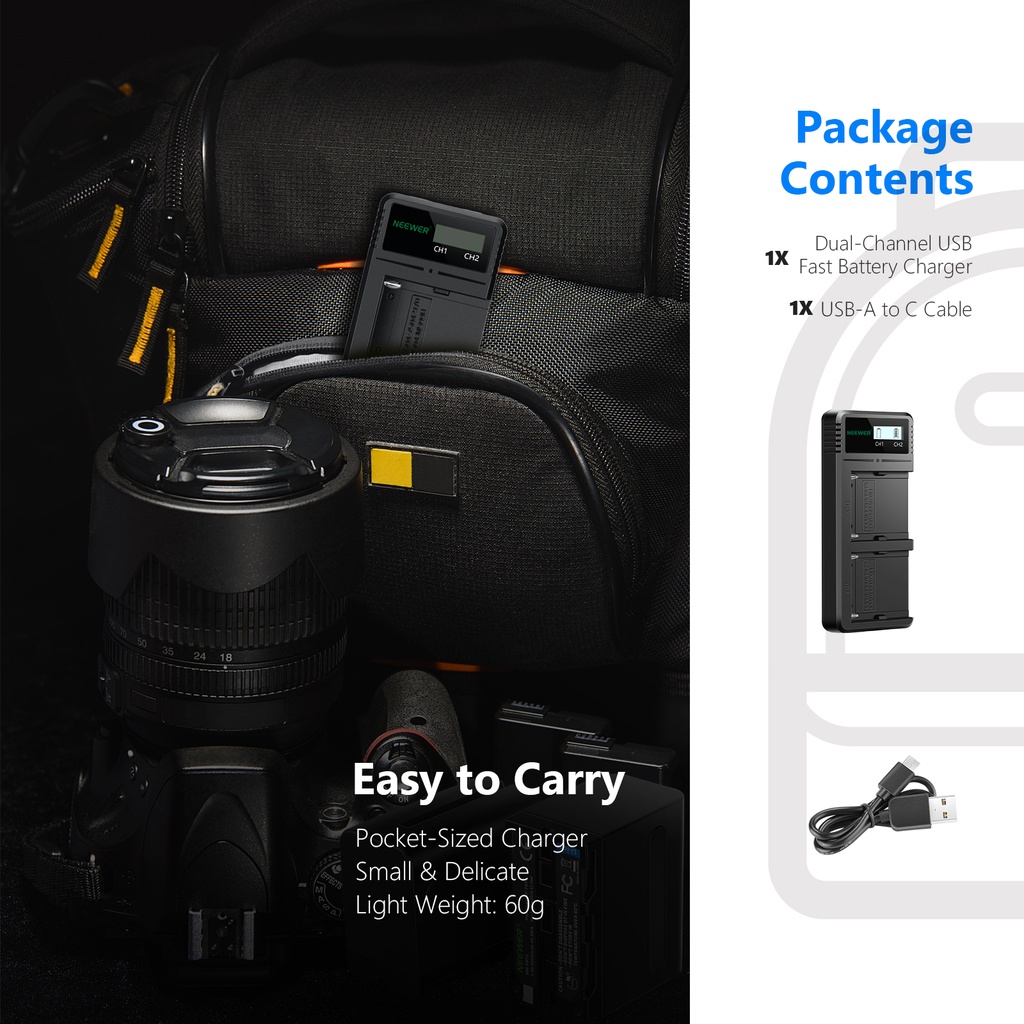 Neewer Dual USB Camera Battery Charger Compatible with NP-F970 NP-F960 NP-F950 NP-F930 NP-F770 NP-F750 NP-F570 NP-F550 10100251