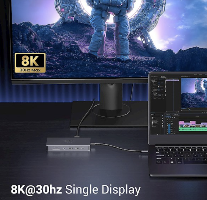UGREEN 15965 USB C Hub 11-in1 Dock Dual HDMI 4K@60Hz Single 8K@30Hz 10Gbps Data Port 100W PD Gigabit Ethernet, SD/TF Card Reader