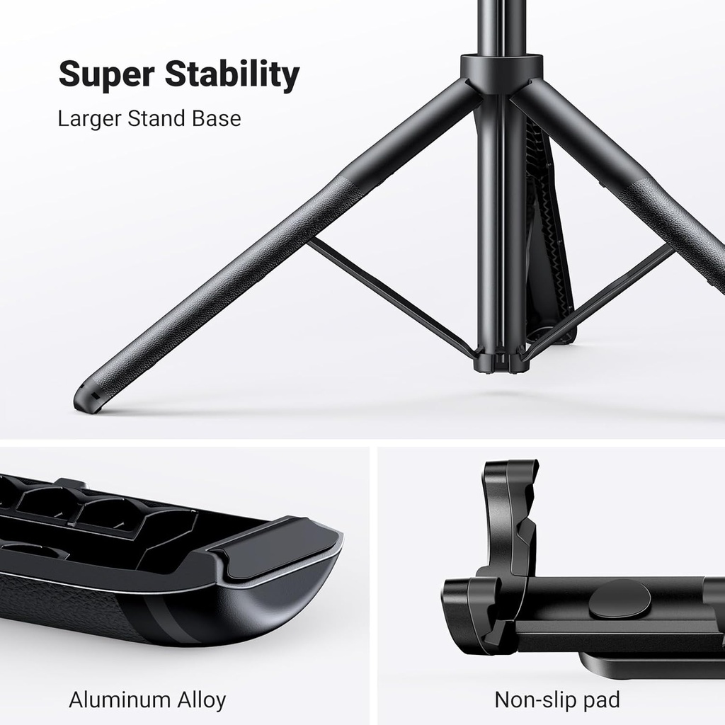 UGREEN 15062 - Mobile Tripod Stand Filming Selfie Stick Bluetooth Remote 63”/1.6m Tall Phone Holder Portable 360° Rotating Mount