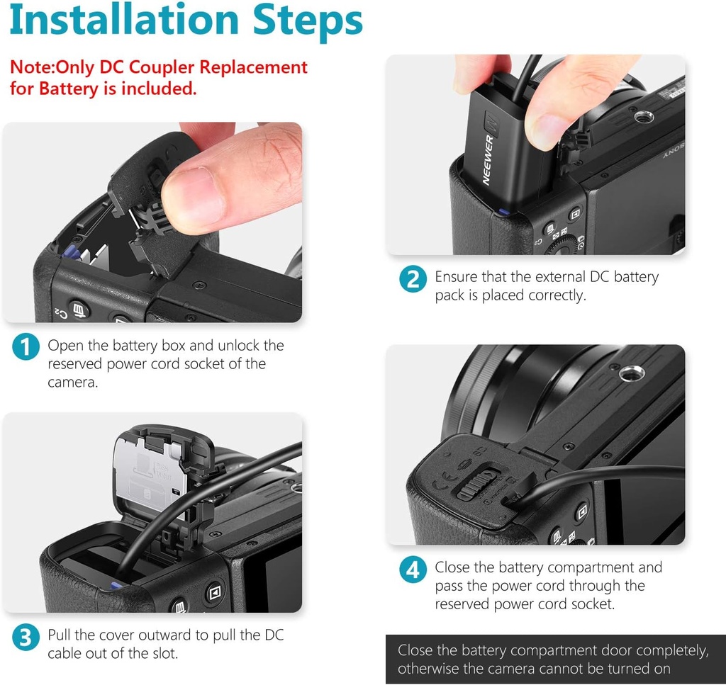 Neewer DC Coupler Replacement for NP-FW50 Dummy Battery Power Adapter for Sony 10097839