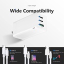 Neewer GaN01 65W GaN USB Charger, 3-Port USB-C & USB-A Wall Charger with 3.3ft USB-C Cable and Folding Prongs, PD QC PPS Fast Charging Compliant, Compatible with iPhone, iPad, MacBook, Android (10100244)