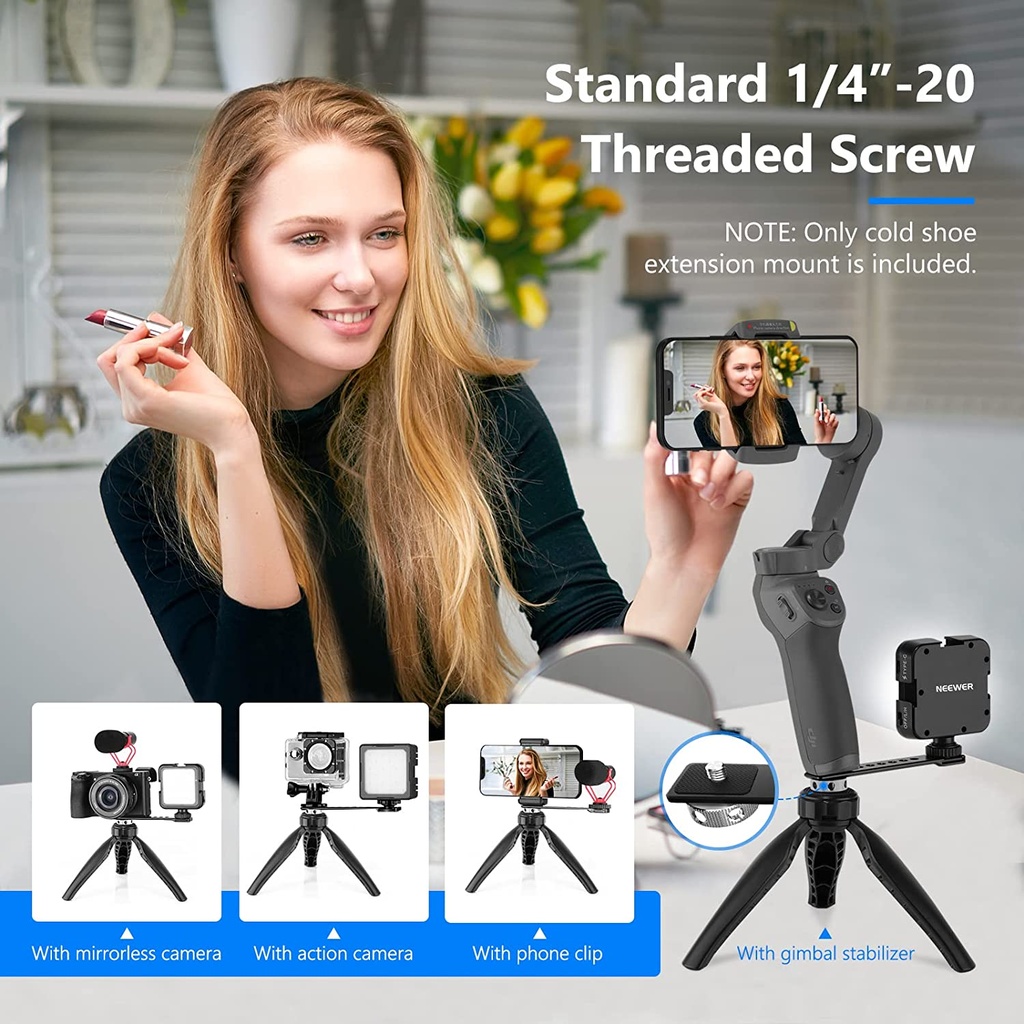 NEEWER Cold Shoe Bracket Extension Bar, Hot Shoe Extension, Microphone Mount with 1/4” Tripod Screws Compatible with Sony Mirrorless Camera ZV-1 ZV-E10 A7C A6400 A6600 Smooth 4 Smooth 5 OM4 OM5 (ST25) (10100356)