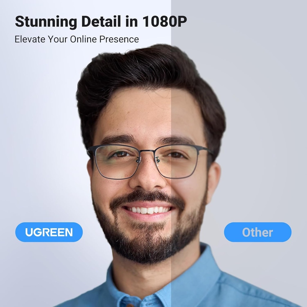 UGREEN 15728 - 1080P Webcam with Microphone, Full HD USB Web Camera, Adjustable FOV, Noise-Canceling, Plug and Play