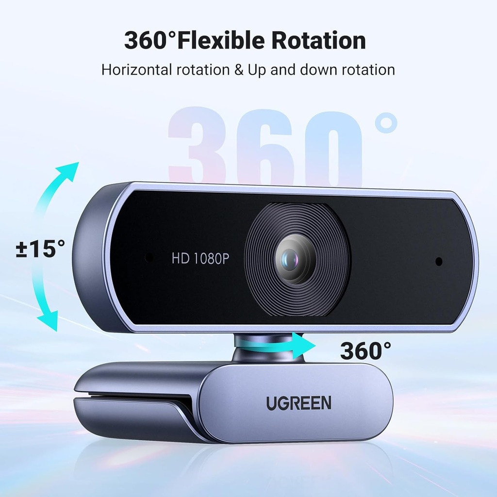 UGREEN 15728 - 1080P Webcam with Microphone, Full HD USB Web Camera, Adjustable FOV, Noise-Canceling, Plug and Play