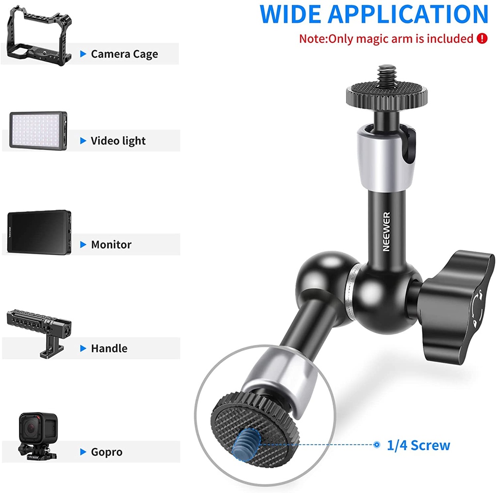 NEEWER 5.9"/15cm Adjustable Friction Magic Arm with 1/4" Screw on Both Ends, Compatible with SmallRig Cage, Flash/LED Light/Microphone/Monitor/SuperClip, Max Load 4.4lb/2kg, ST15 (10099608)