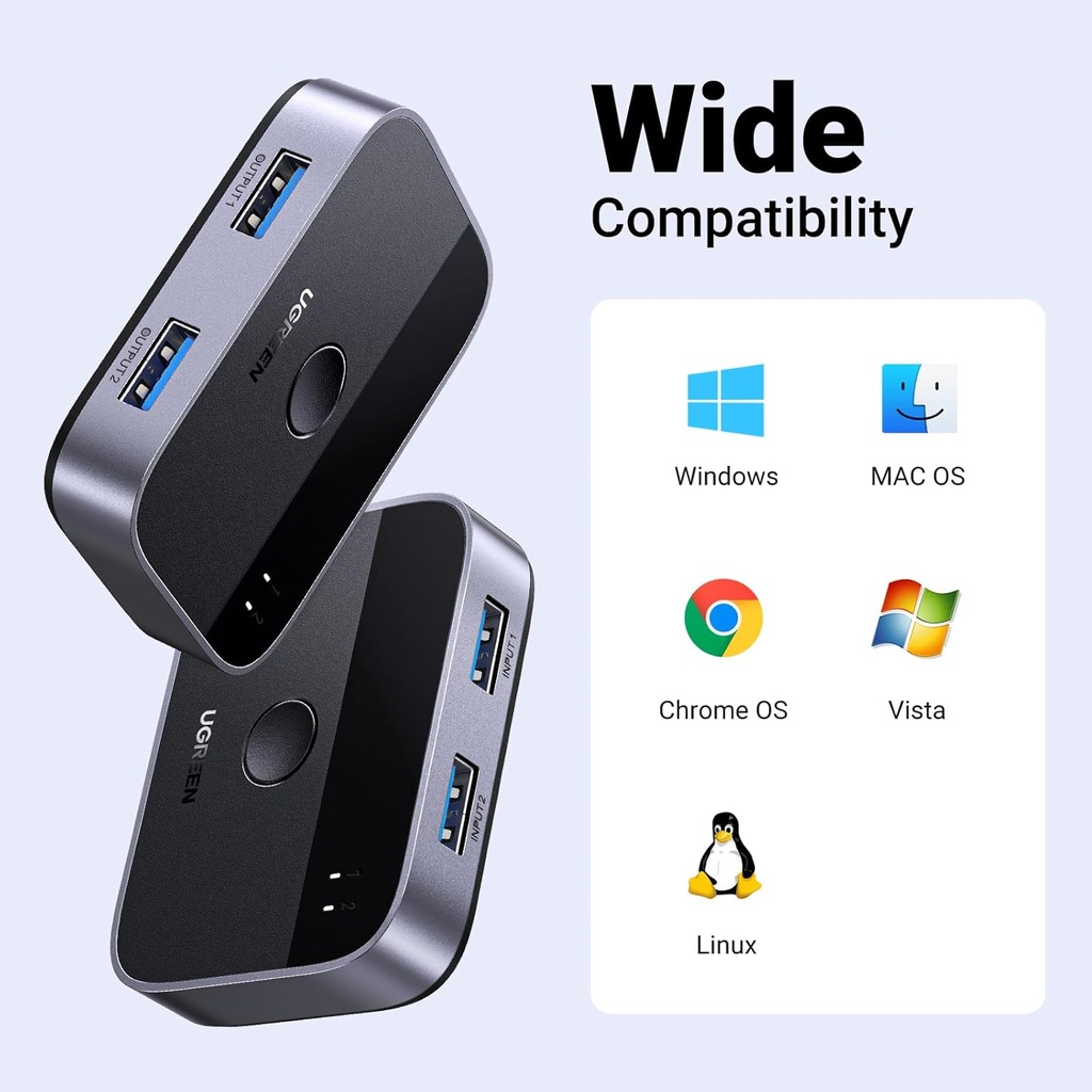 UGREEN 35313 - USB 3.0 Switch 2 in 2 Out, USB Switcher 2 Computers