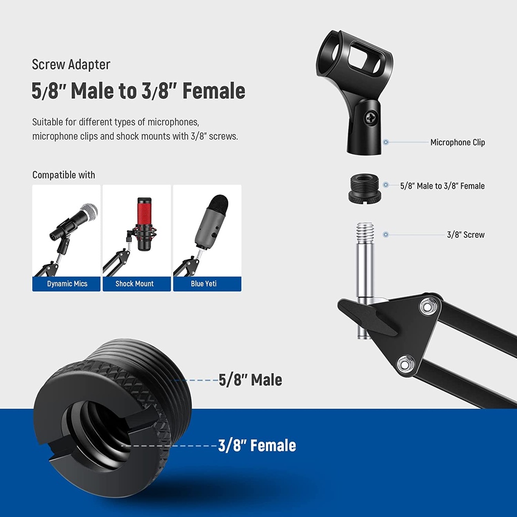 NEEWER Mic Stand Adapter, 8 PCS Mic Thread Adapter Set, 5/8” Female to 3/8” Male, 3/8” Female to 5/8” Male, 5/8” Female to 1/4” Male, 1/4” Female to 5/8” Male Screw Adapter for Microphone Arm Stand (33000003)