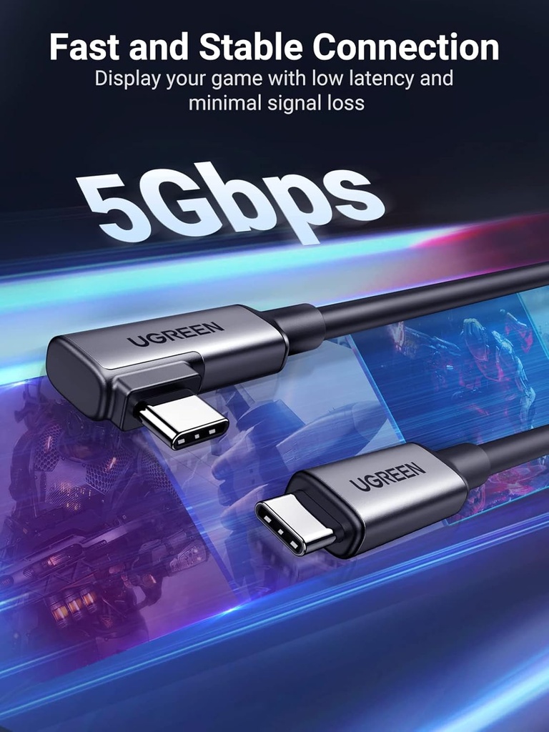 UGREEN 90629 - UGREEN Right Angle USB-C to USB-C Link Cable 5m (Black)