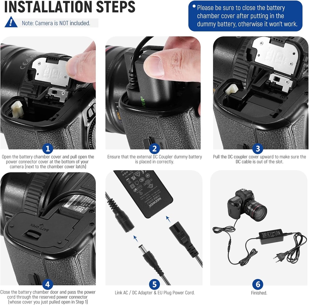 NEEWER Replacement Battery for LP-E6 LP-E6N LP-E6NH with DC Coupler and AC Adapter 10101750