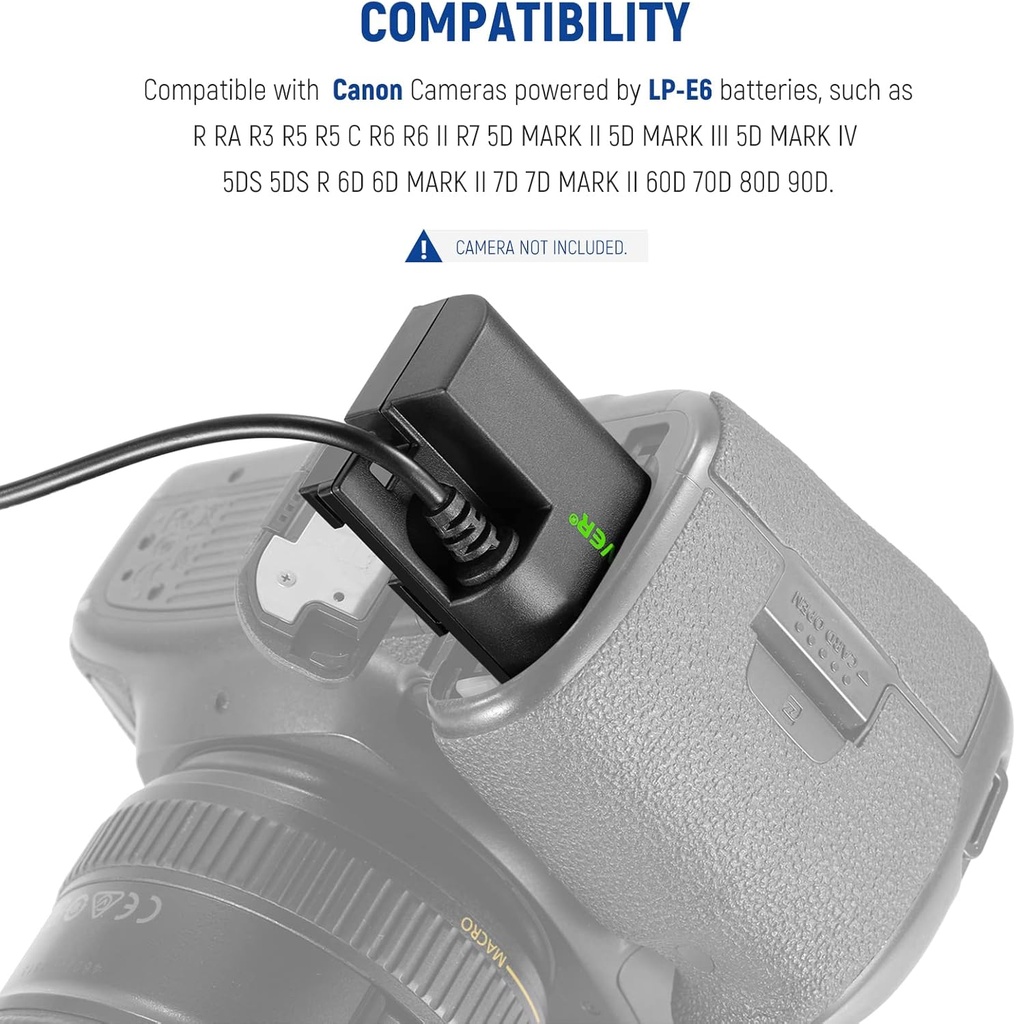 NEEWER Replacement Battery for LP-E6 LP-E6N LP-E6NH with DC Coupler and AC Adapter 10101750