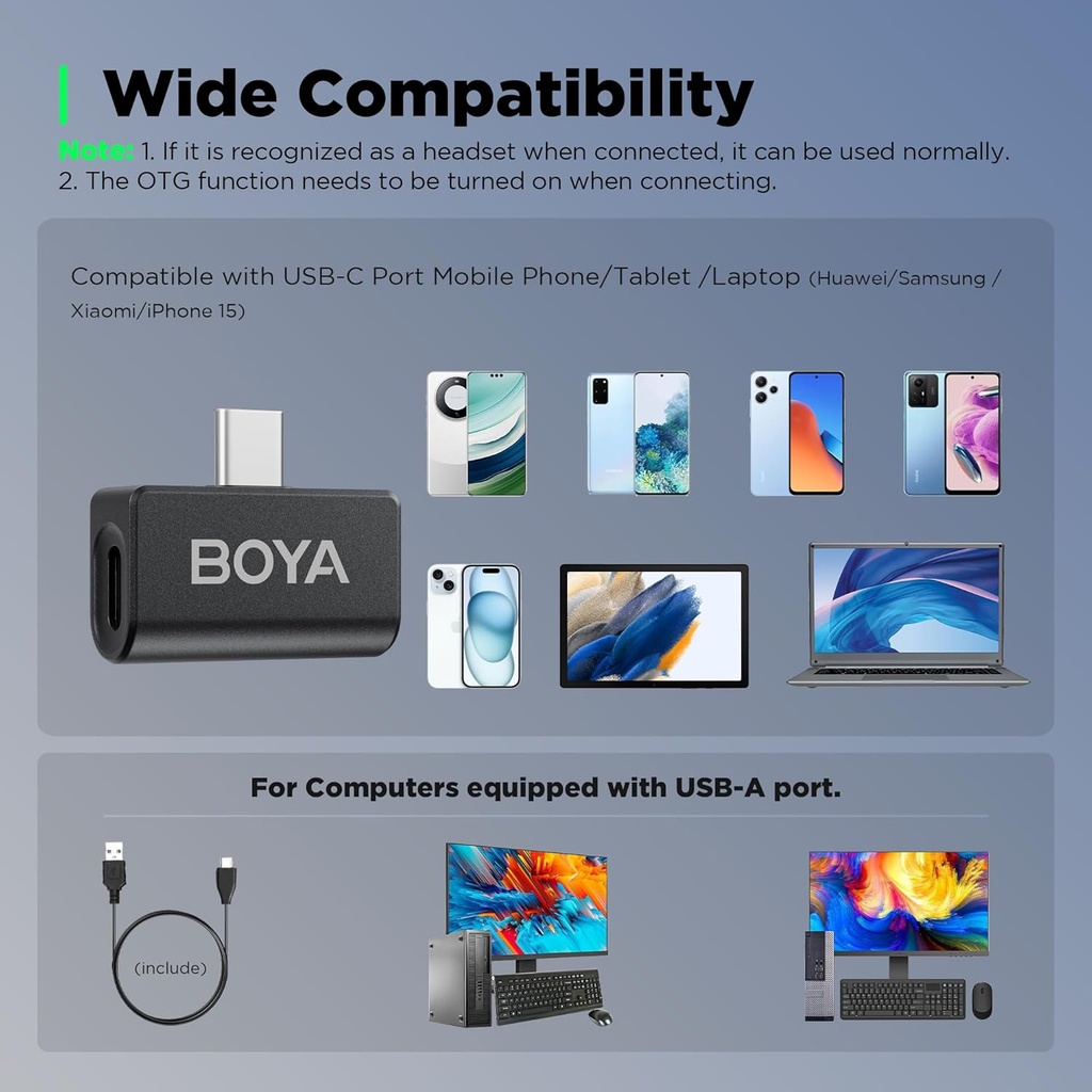 BOYA OMIC-U 2-Person Wireless Microphone System with USB-C Connector for Mobile Devices (Black)