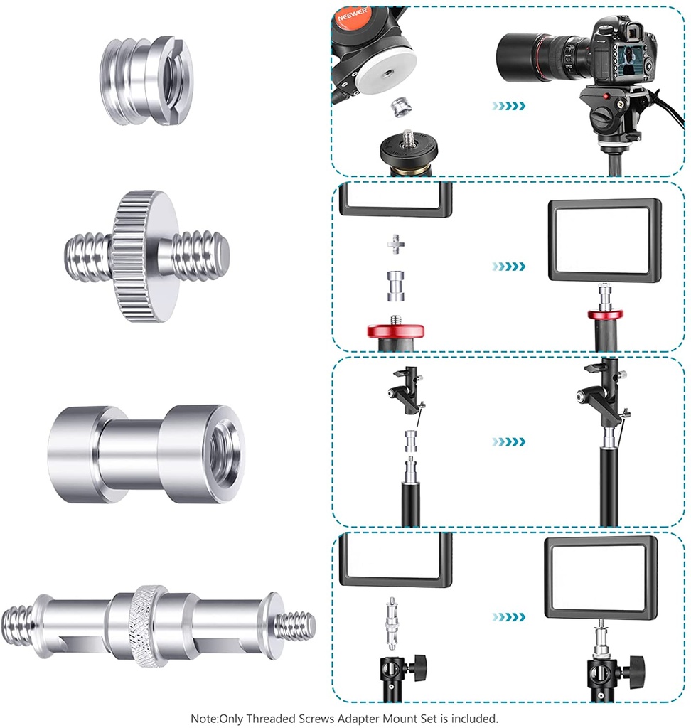 Neewer Camera Screw Kit, 16 Pieces Tripod Screw Adapter Converter Spigot Screw Mount Pack (1/4" to 1/4", 1/4" to 3/8", Female to Male, Male to Male, etc) for Camera/Tripod/Flash/Stand/Mic/Rig/Cage (10096529)