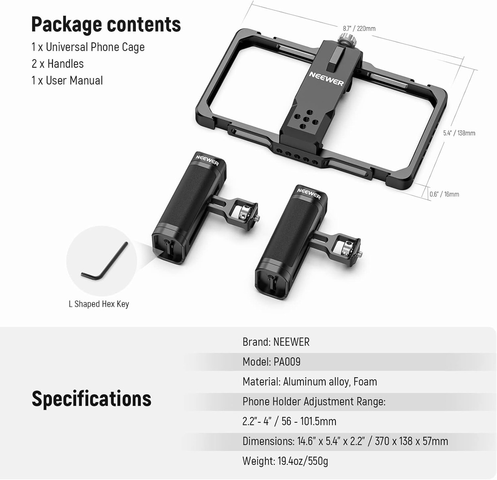 NEEWER Upgraded Phone Rig Vlogging Kit, Video Stabilizer with Dual Handle 10102123