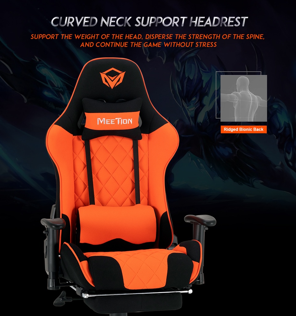 MEETION CHR25 2D Armrest Massage Gaming E-Sport Chair with Footrest Orange and Black