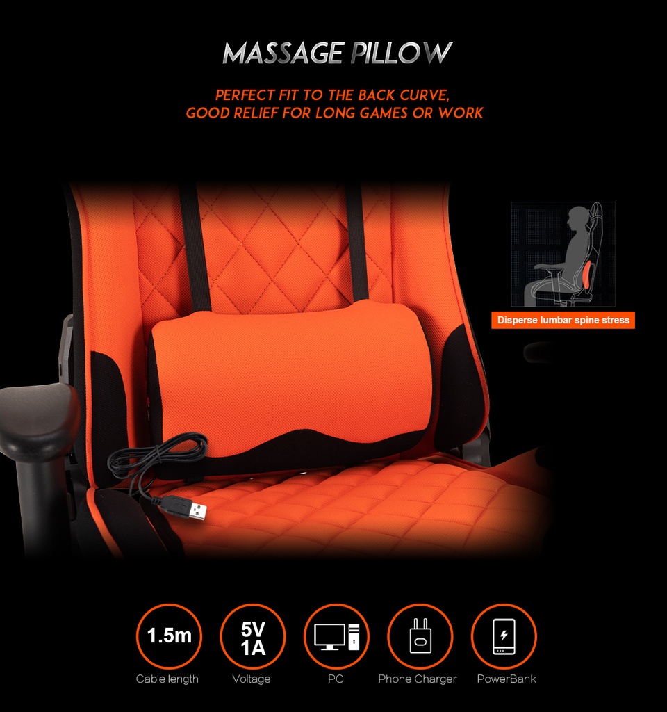 MEETION CHR25 2D Armrest Massage Gaming E-Sport Chair with Footrest Orange and Black